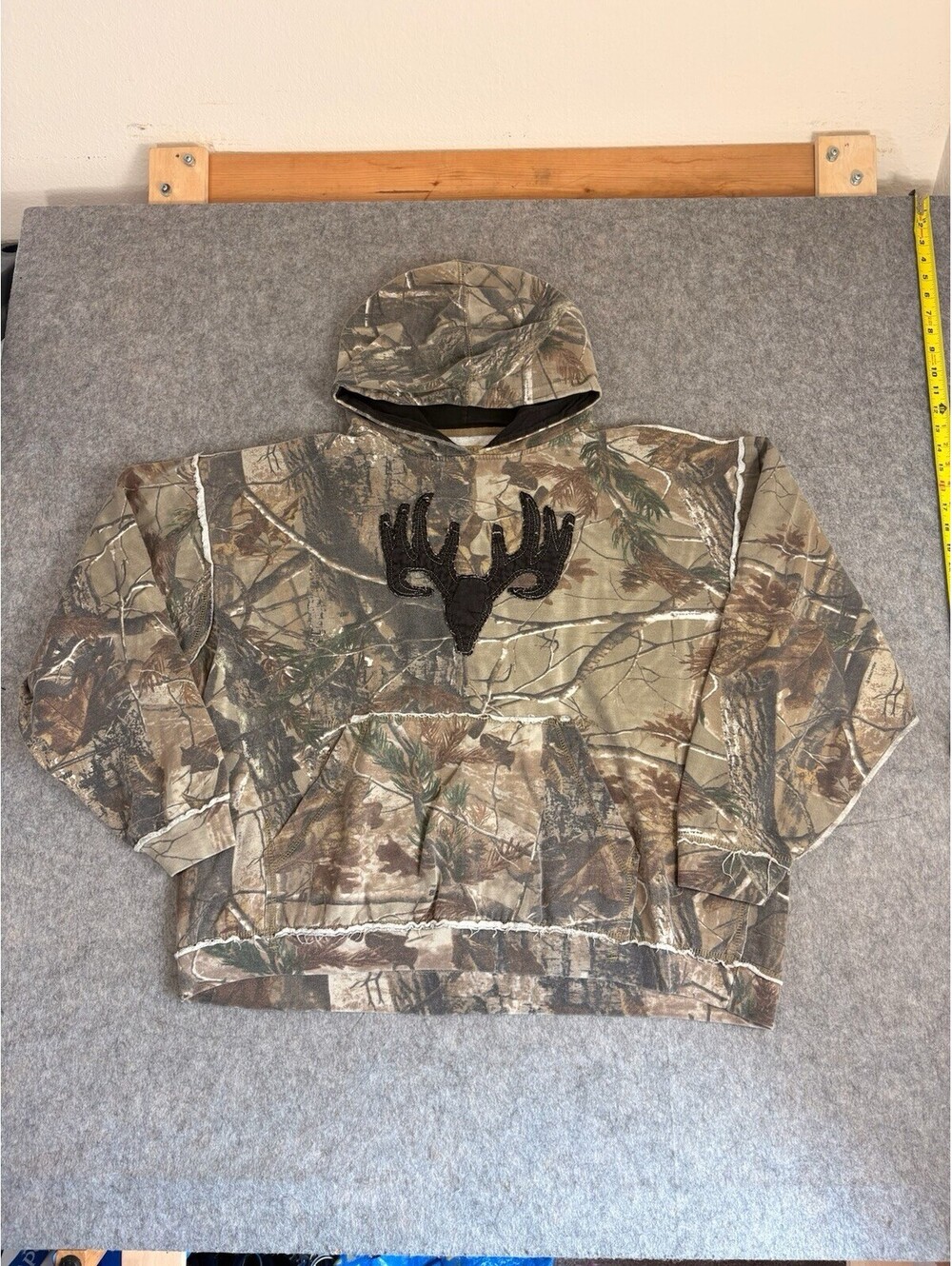 Vintage Browning Hoodie 2XL Faded Green Camo Hood And Buckmark Distressed